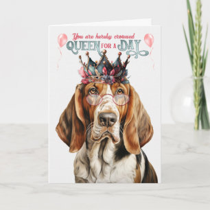 Grappige Basset Hound Hondenkoningin voor een Dag Kaart