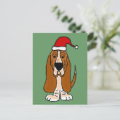 Grappige Basset Hound in Santa Hat Kerstkunst Feestdagenkaart (Staand voorkant)