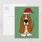 Grappige Basset Hound in Santa Hat Kerstkunst Feestdagenkaart (Voorkant / Achterkant)