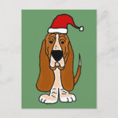 Grappige Basset Hound in Santa Hat Kerstkunst Feestdagenkaart (Voorkant)