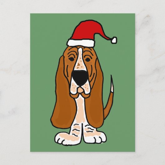 Grappige Basset Hound in Santa Hat Kerstkunst Feestdagenkaart (Voorkant)