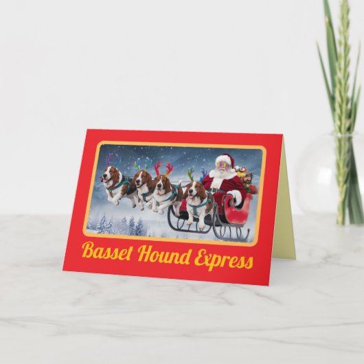 Grappige Basset Hound Kerstvakantie Feestdagen Kaart (Voorkant)