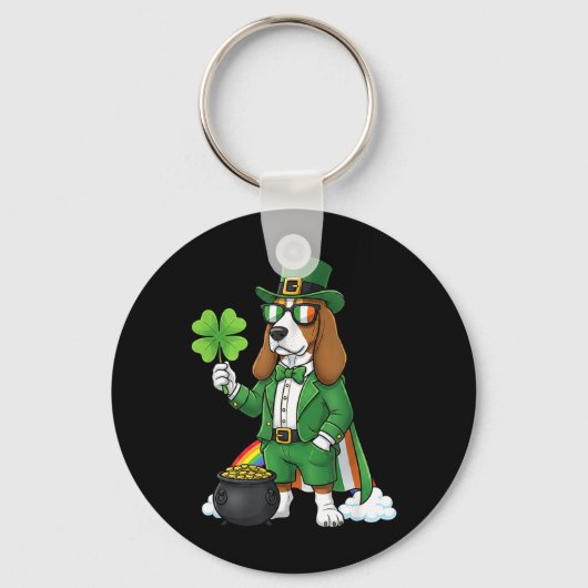 Grappige Basset Hound Leprechaun St. Patrick's Dag Sleutelhanger (Voorkant)