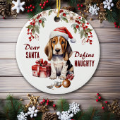 Grappige Basset Hound Puppy Definieer stoute kerst Keramisch Ornament