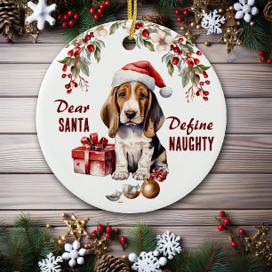 Grappige Basset Hound Puppy Definieer stoute kerst Keramisch Ornament