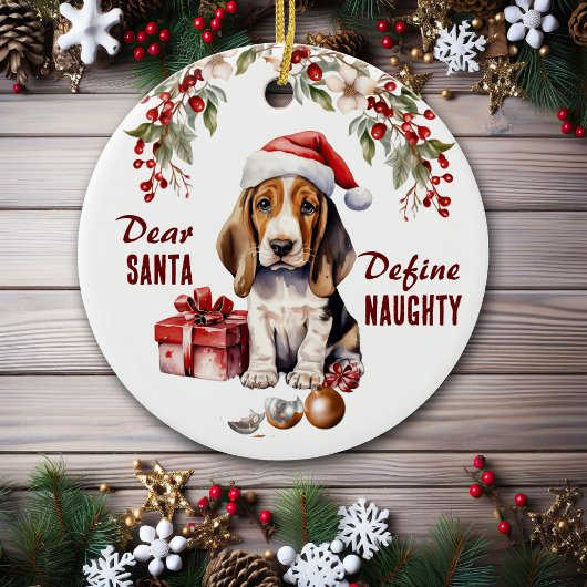 Grappige Basset Hound Puppy Definieer stoute kerst Keramisch Ornament