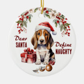 Grappige Basset Hound Puppy Definieer stoute kerst Keramisch Ornament (Voorkant)