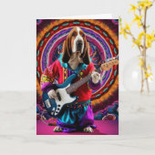Grappige Basset Hound Rockster Kaart (Gele Bloem)