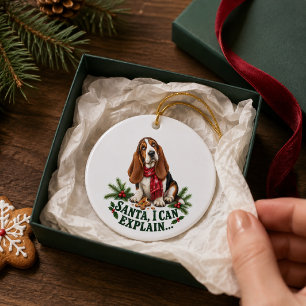 Grappige Basset Hound Sinterklaas Ik Kan Kerstmis Keramisch Ornament