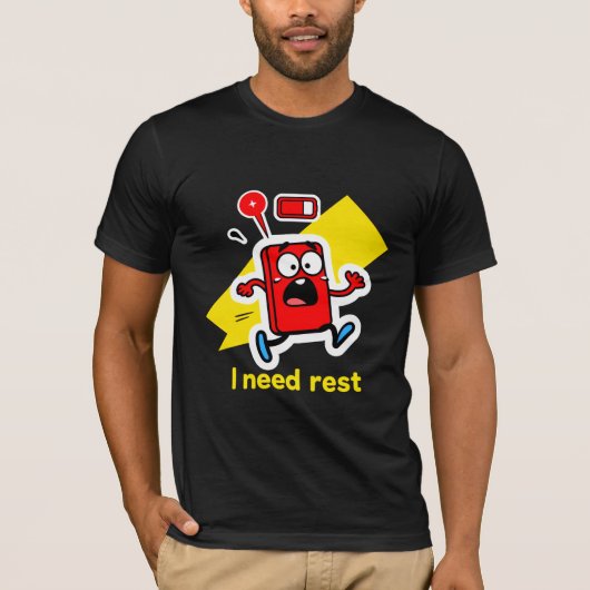 Grappige batterij: wanneer energie wegloopt t-shirt (Voorkant)