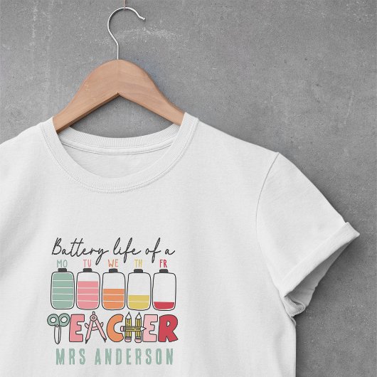 Grappige batterijduur van een leraar t-shirt