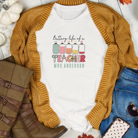 Grappige batterijduur van een leraar t-shirt