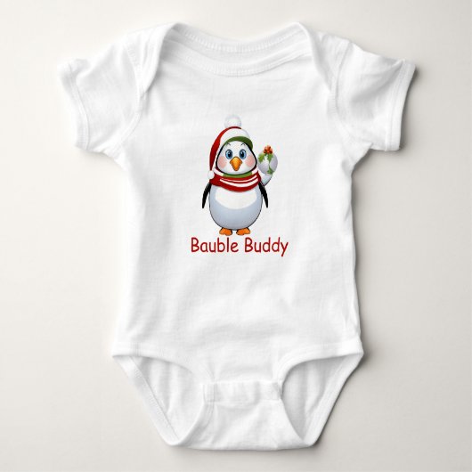 Grappige Bauble Buddy Penguin Kerstmis Romper (Voorkant)