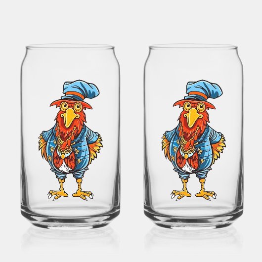 Grappige Bazige Cartoon Haan Blikvorm Glas (Voorkant)