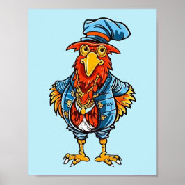 Grappige Bazige Cartoon Haan Poster