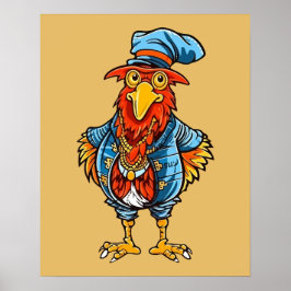 Grappige Bazige Cartoon Haan Poster