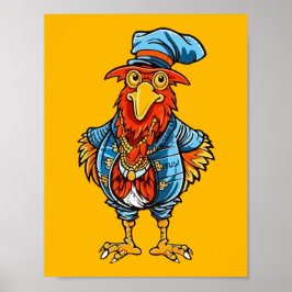 Grappige Bazige Cartoon Haan Poster