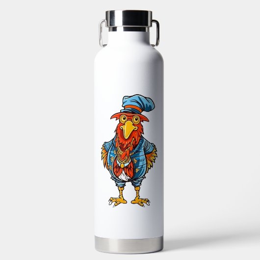 Grappige Bazige Cartoon Haan Waterfles (Voorkant)