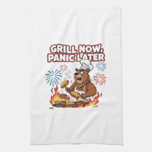 Grappige BBQ Beer Grill Nu Paniek Later Vuurwerk Theedoek