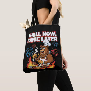 Grappige BBQ Beer Grill Nu Paniek Later Vuurwerk Tote Bag