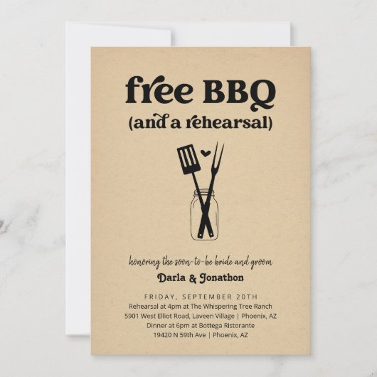 Grappige BBQ bruiloft repetitie diner uitnodiging (Voorkant)