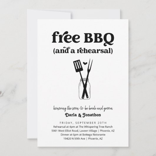 Grappige BBQ bruiloft repetitie diner uitnodiging (Voorkant)