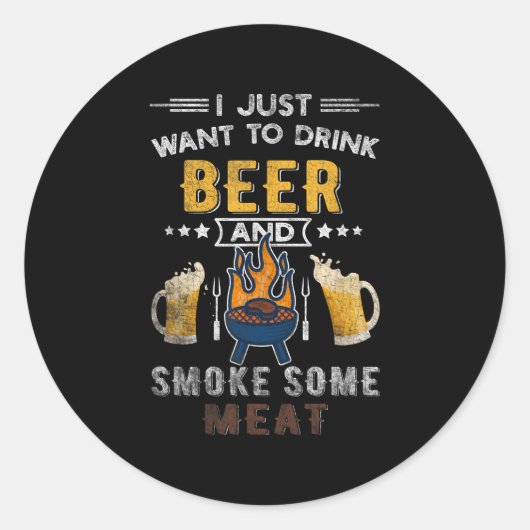 Grappige BBQ chef bier gerookt vlees liefhebber zo Ronde Sticker (Voorkant)
