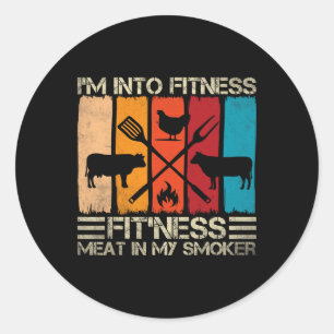 Grappige Bbq Fitness Vleesroker En Bbq-liefhebbers Ronde Sticker