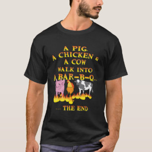 Grappige bbq grap een varken een kip een Koe lopen T-shirt