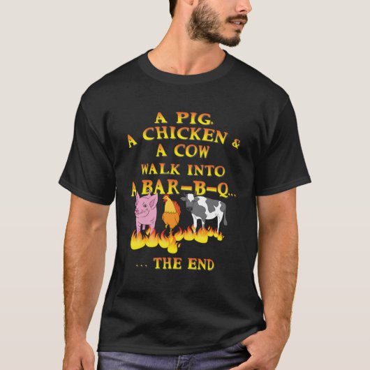 Grappige bbq grap een varken een kip een Koe lopen T-shirt (Voorkant)