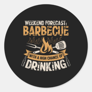Grappige Bbq Grill Chef Grilling Master Rbecue Lie Ronde Sticker