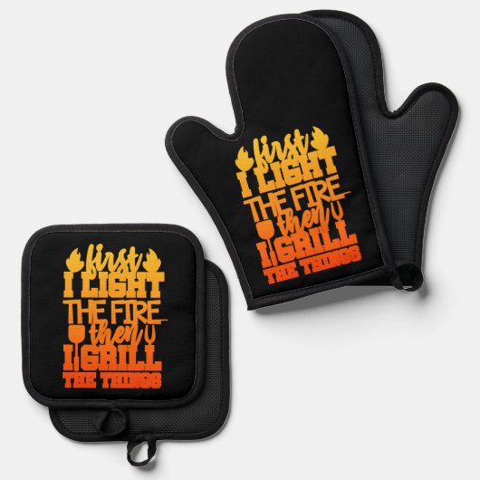 Grappige BBQ Grill Quote Ovenwant & Pannenlap Set (Voorkant / Achterkant)