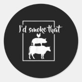 Grappige bbq is rook dat vlees pitmaster ronde sticker (Voorkant)