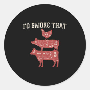 Grappige BBQ Koe Varken Kip Graphic Vrouwen Mannen Ronde Sticker