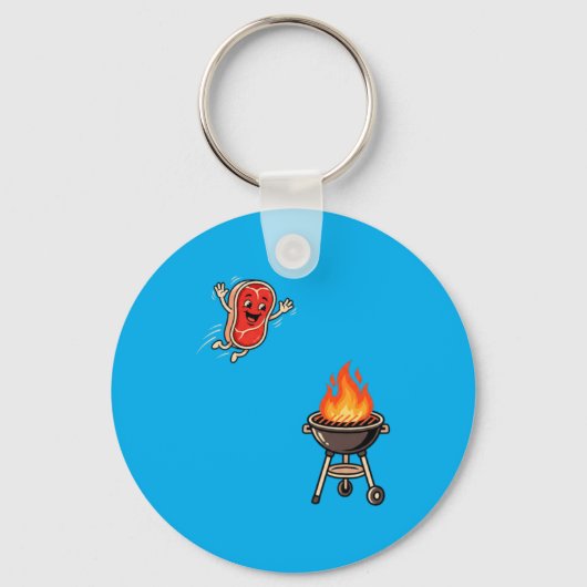Grappige Bbq Steak Die In Grill Springt Barbecue M Sleutelhanger (Voorkant)