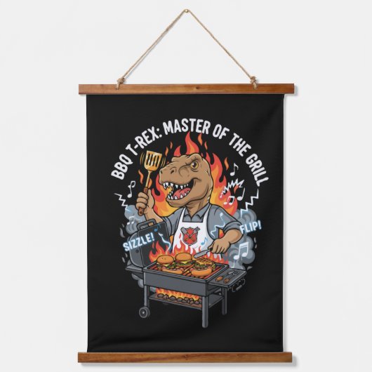 Grappige BBQ T-Rex Grillmeester Dinosauriër Vader Hangend Wandkleed (Voorkant)
