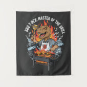 Grappige BBQ T-Rex Grillmeester Dinosauriër Vader Wandkleed (Voorkant)