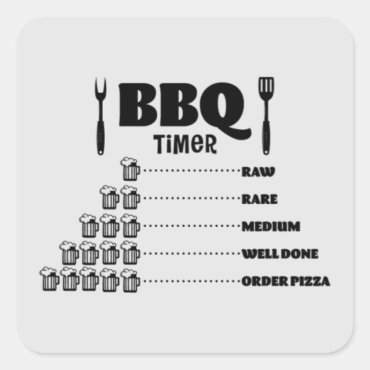 Grappige BBQ timer word art Vierkante Sticker (Voorkant)