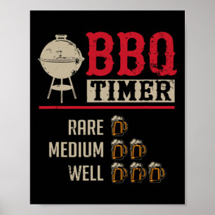 Grappige Bbq Vlees Kook Timer Bier Grill Chef Rbec Poster