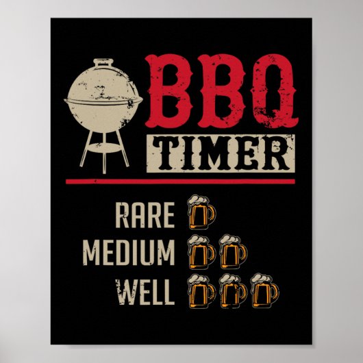 Grappige Bbq Vlees Kook Timer Bier Grill Chef Rbec Poster (Voorkant)