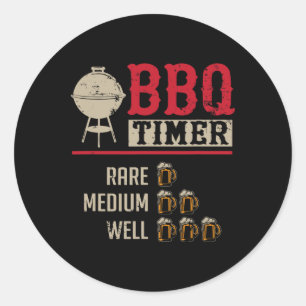 Grappige Bbq Vlees Kook Timer Bier Grill Chef Rbec Ronde Sticker