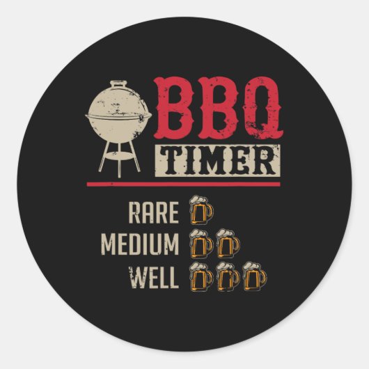 Grappige Bbq Vlees Kook Timer Bier Grill Chef Rbec Ronde Sticker (Voorkant)