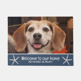 Grappige Beach Dog Foto Welkom Snacks Navy Blue Deurmat
