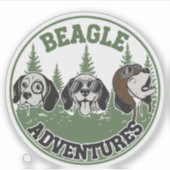 Grappige Beagle Avonturen Trio | Retro Cartoon Hon Sticker (Voorkant)