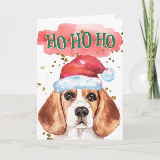 Grappige beagle dragen Santa hat tinten groet Feestdagen Kaart (Voorkant)