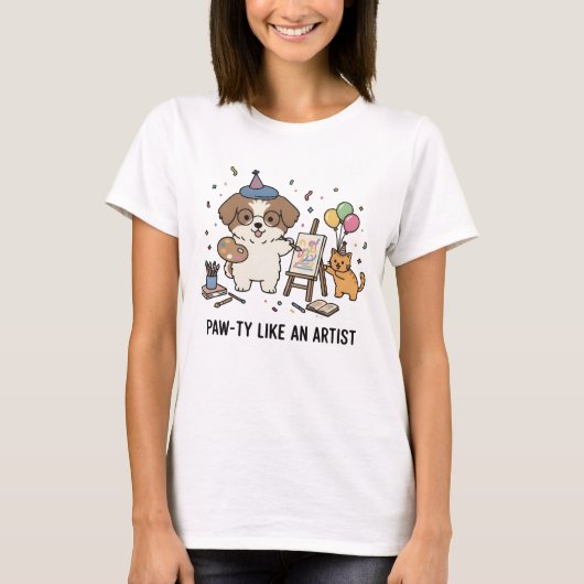 Grappige Beagle-hond Schildert Katten Kunst Feestj T-shirt (Voorkant)