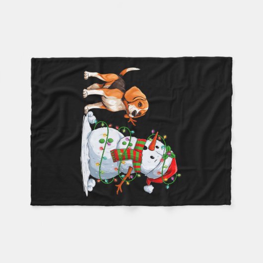 Grappige Beagle Hond Sneeuwman Kerstboom Lights XM Fleece Deken (Voorkant (Horizontaal))