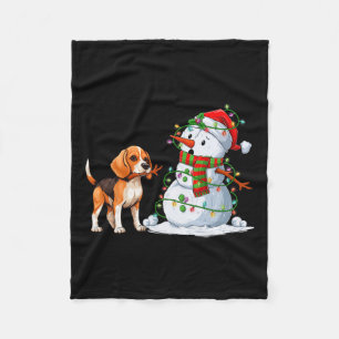 Grappige Beagle Hond Sneeuwman Kerstboom Lights XM Fleece Deken