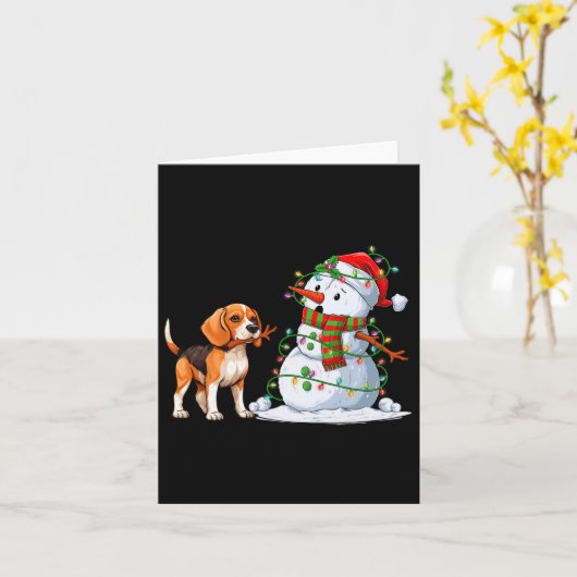 Grappige Beagle Hond Sneeuwman Kerstboom Lights XM Kaart (Gele Bloem)