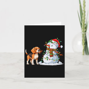Grappige Beagle Hond Sneeuwman Kerstboom Lights XM Kaart